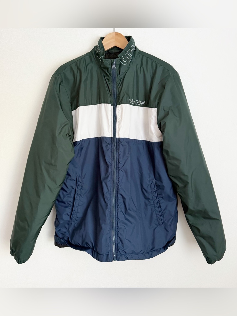 Vans Starboard Windbreaker Jacket Mens L Colorblock Blue Insulated Street Retro